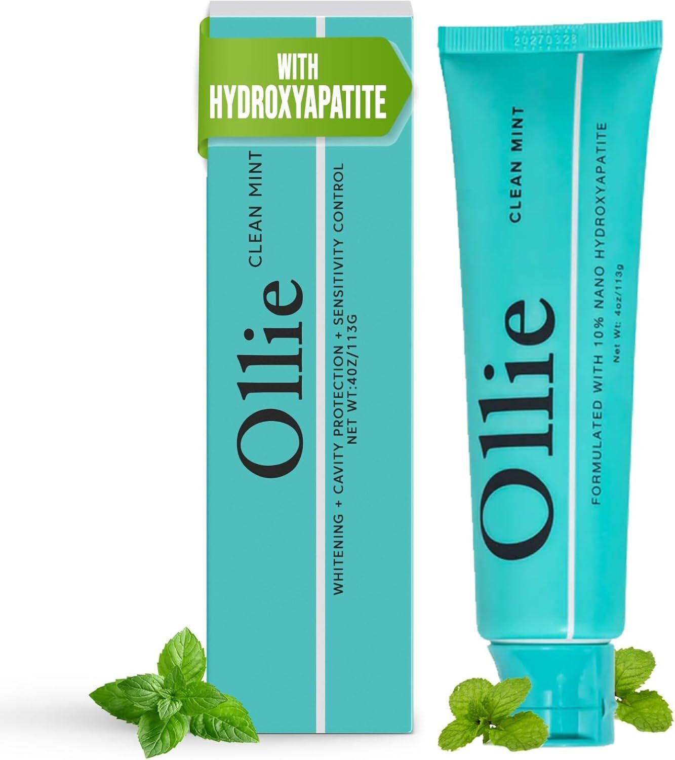 Ollie Clean Mint Nano Hydroxyapatite Toothpaste for Teeth Whitening, 10% Hydroxy