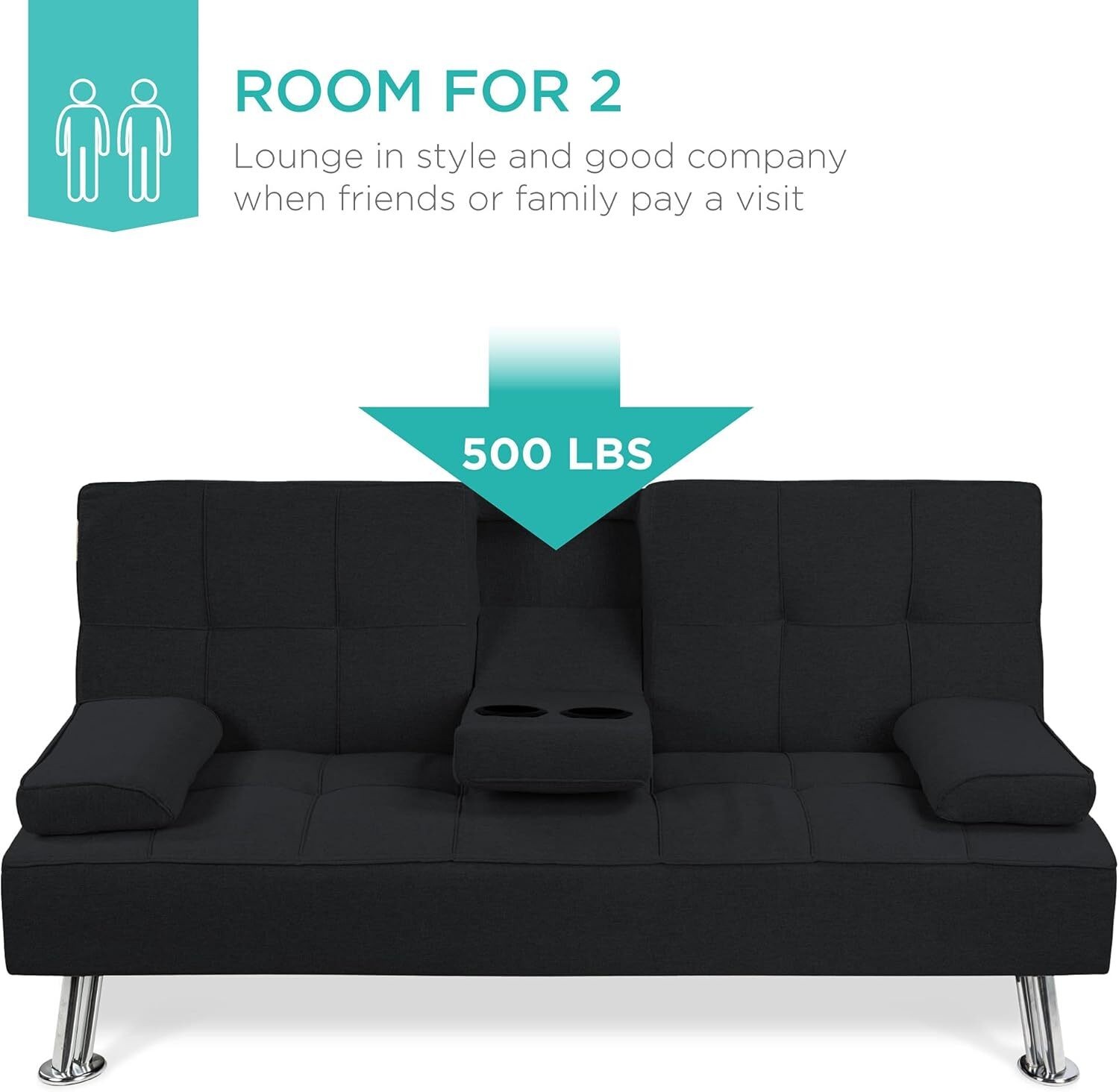 Linen Modern Folding Futon, Reclining Sofa Bed for Apartment Removable Armrests