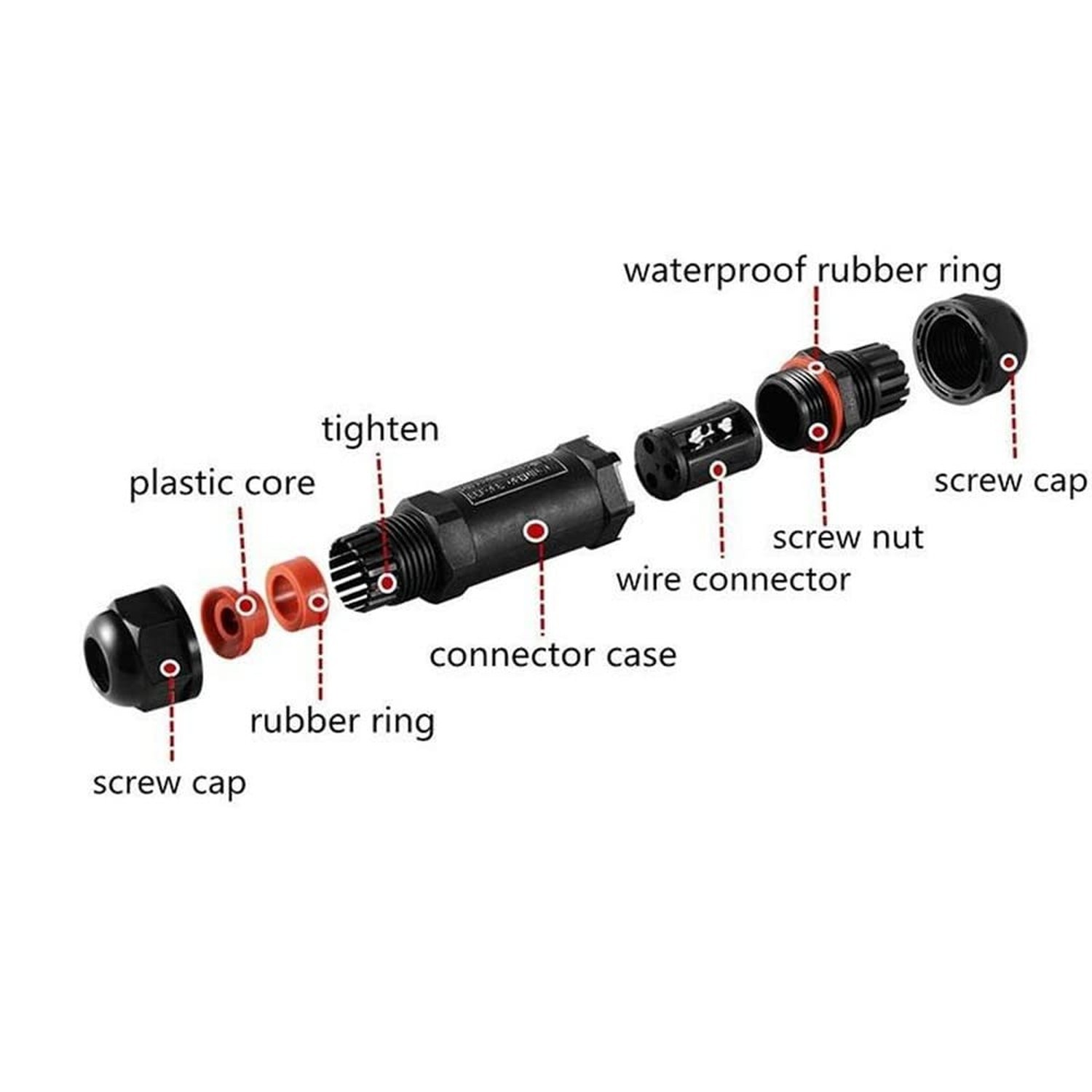 Cable Connector Waterproof IP68 3-Pole for 1-13 mm Cable Diameter, 2 Pieces J...