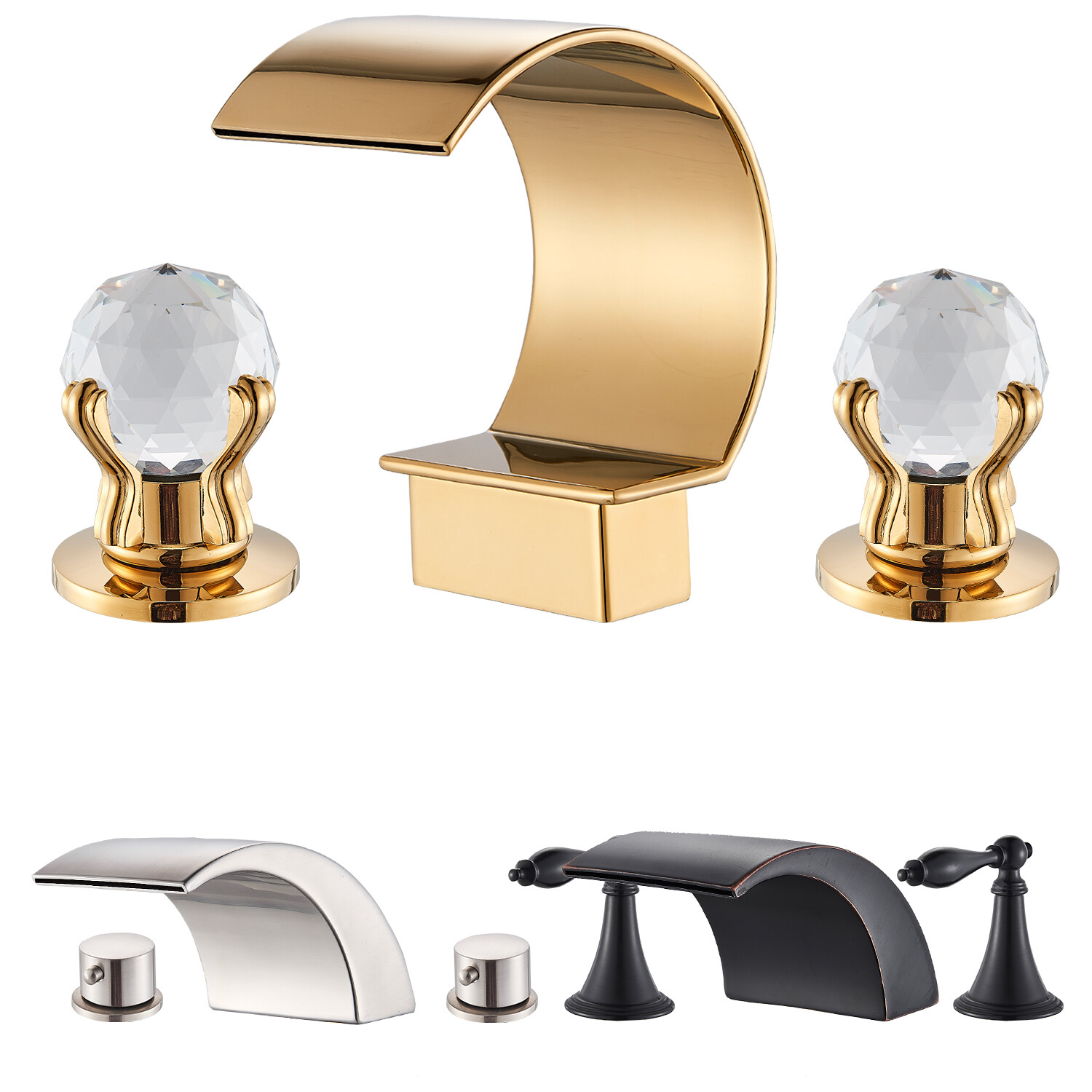 Widespread Brass Bathroom Faucet Basin 3 Hole Waterfall Vanity Sink Mixer Tap