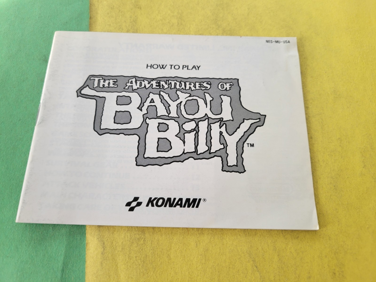 The Adventures of Bayou Billy Instruction Manua NES Nintendo