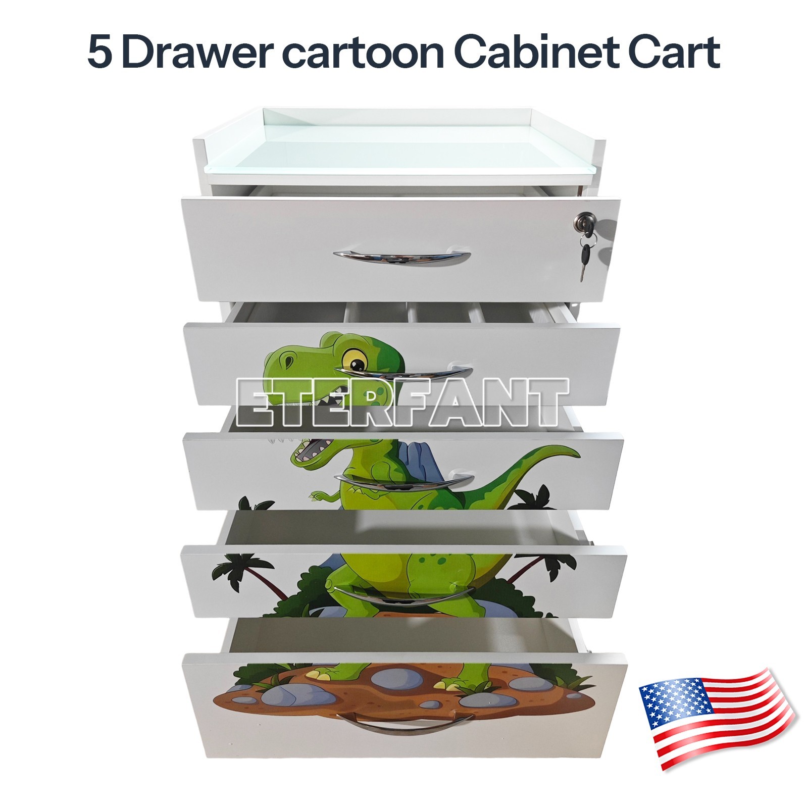 5 Drawer Dental cartoon Medical Trolley Cart Acrylic Mobile Cabinet Rolling Cart
