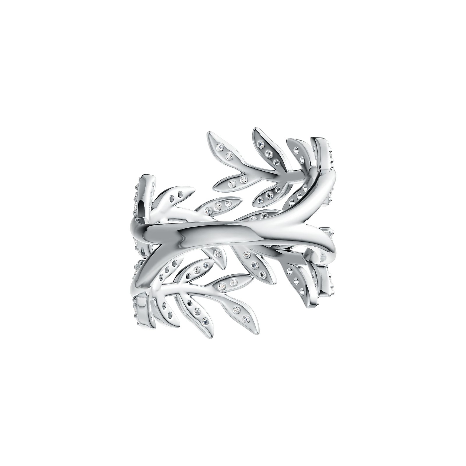 Sterling Silver Ring with White Topaz or Moissanite Leaf-and-Vine Theme Bypass