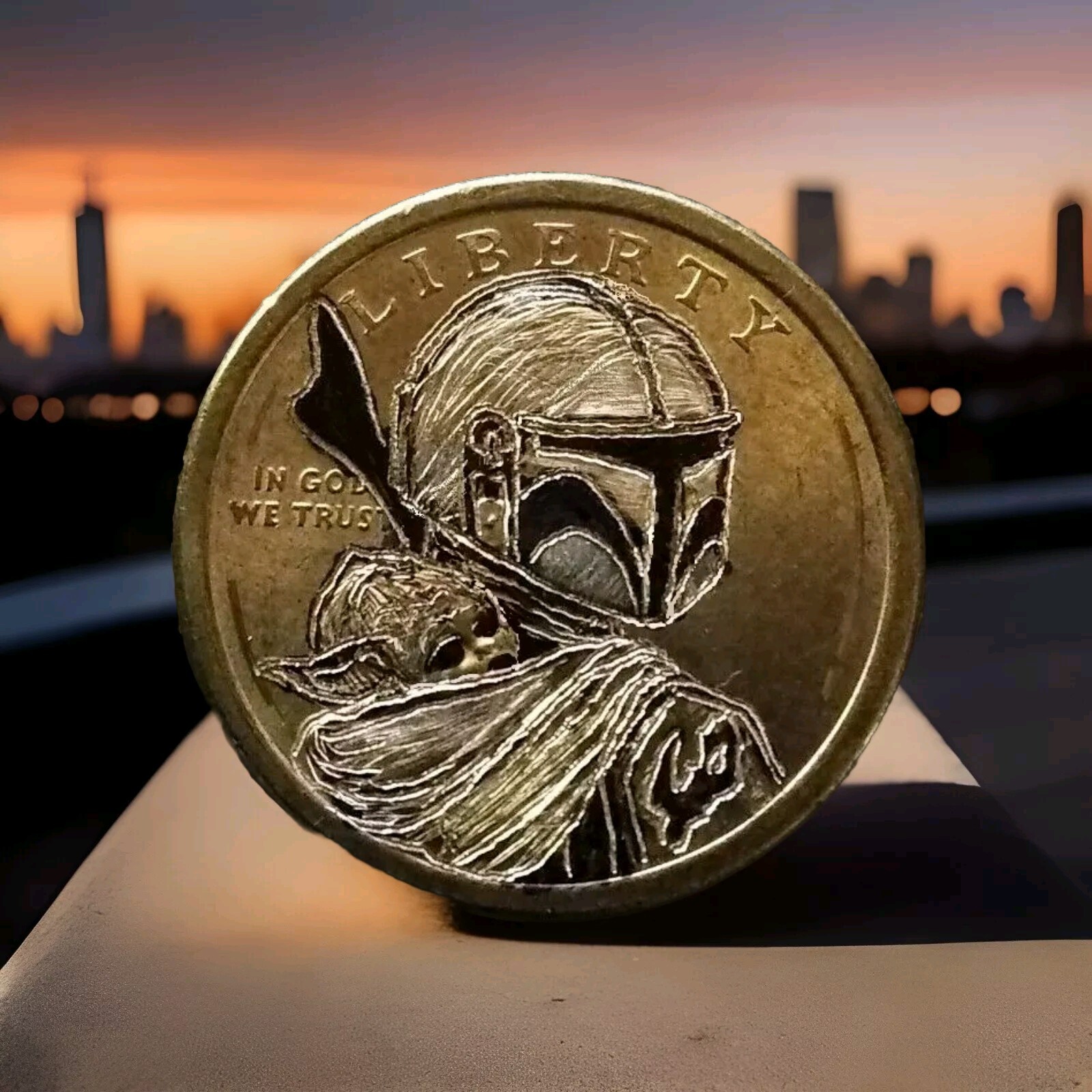 Hobo Nickel Sacagawea Dollar As Mandalorian And Baby Yoda By J&M Tarantula