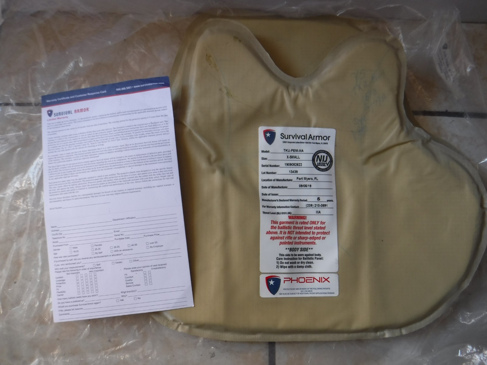 Survival Body Armor Bullet Vest 3A Panels X-SMALL  09/19 Lbt Crye Aorl Eagle ind