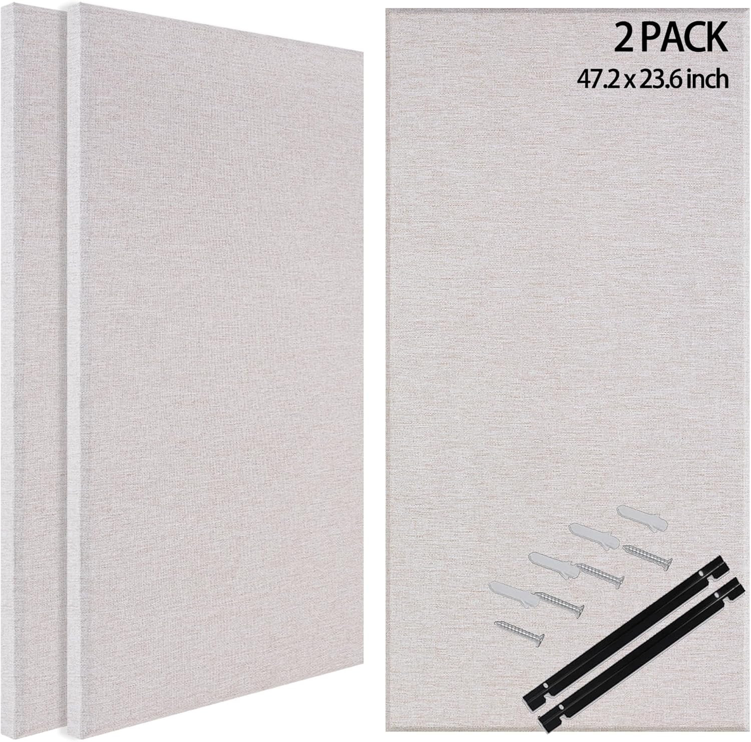 2-Pack Fabric Acoustic Panels with Hanging Hardware, 47.2" X 23.6" X 2" Large So