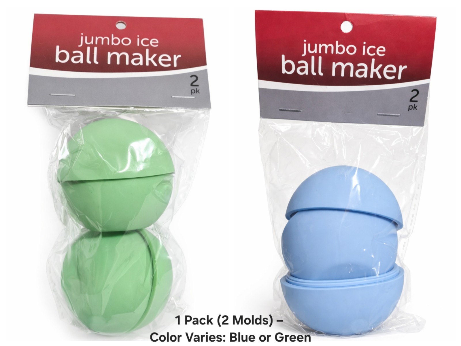 🍹 ⭐ Jumbo Ice Ball Maker 1 Pack (2 Molds) Color Varies Blue or Green • Whiskey