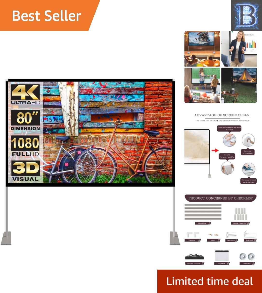 Ultimate 80-Inch Portable 4K Projector Screen for Outdoor Cinema Adventures