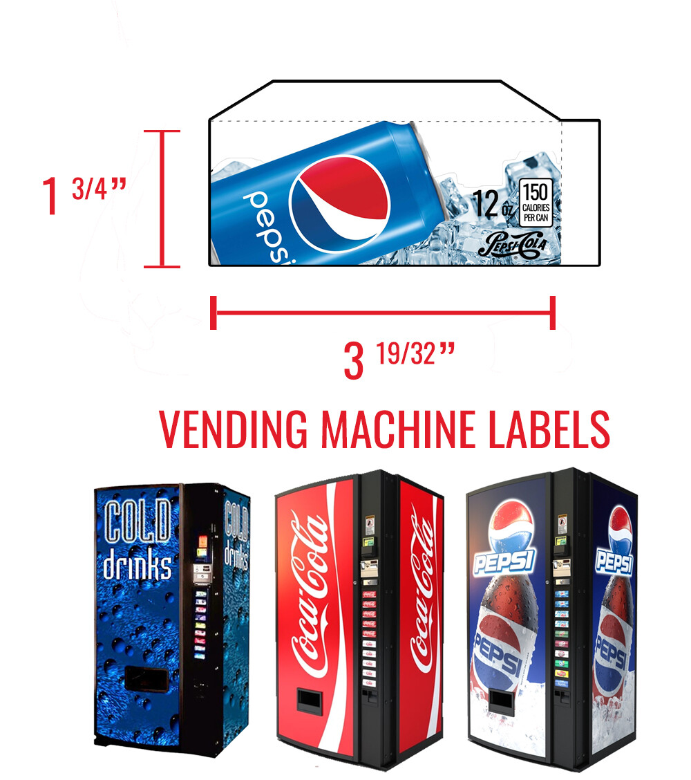 (7) Dixie Narco 501e - Vend Labels - Flavor Strips - Grape Soda - Sprite