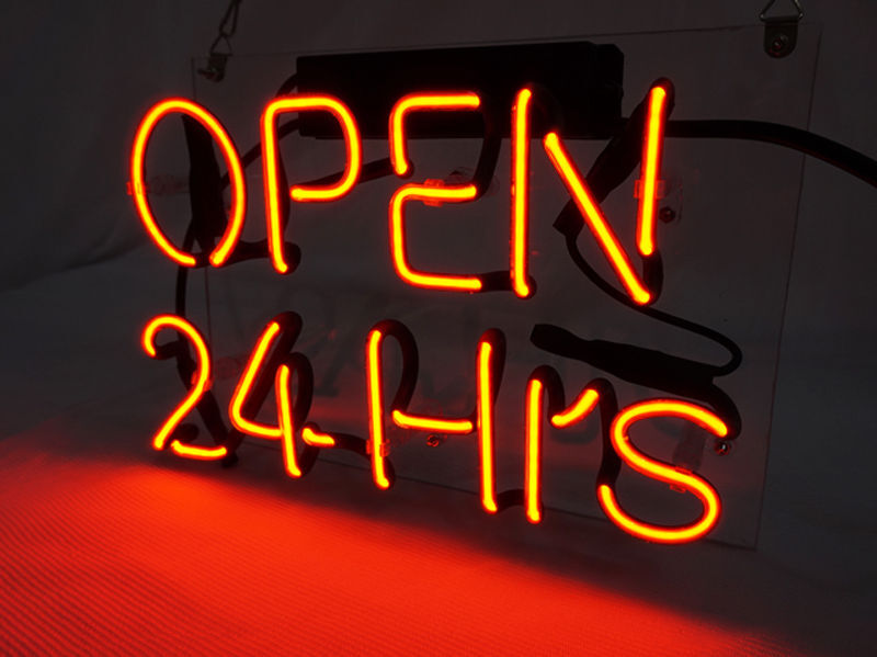 14'' Open 24Hrs Acrylic Handmade Neon Sign Light Lamp Artwork Bar Wall Decor
