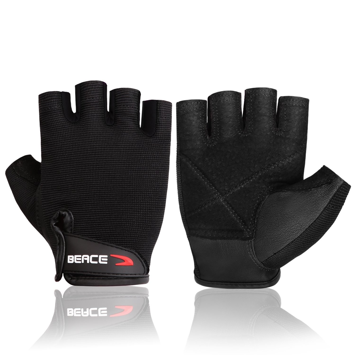 BEACE Weight Lifting Gym Gloves with Anti-Slip Leather Palm for Workout Exerc...