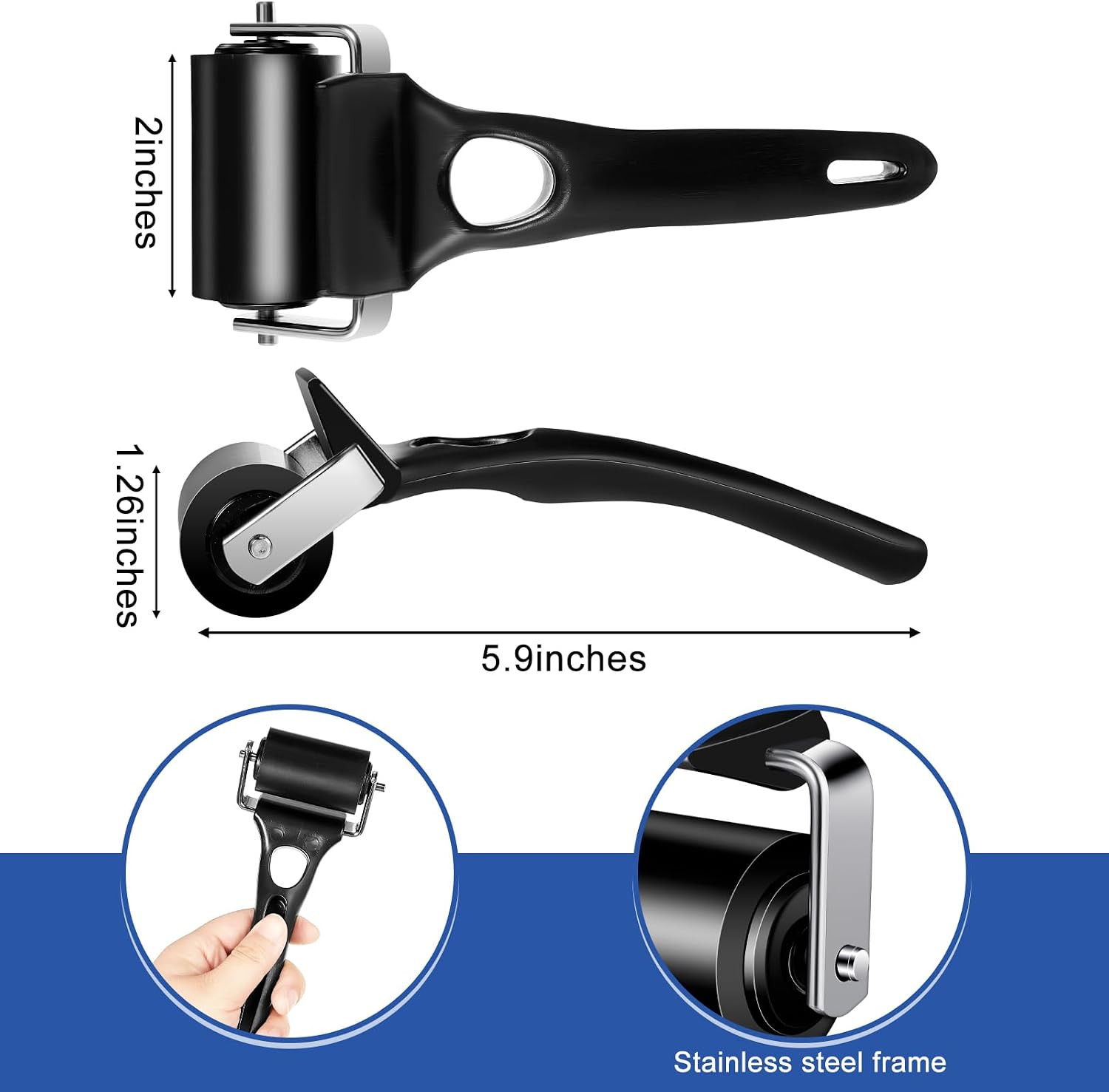 2 Pcs 2 Inch Rubber Brayer Rollers, Hard Rubber Rollers Tool for Printmaking, A