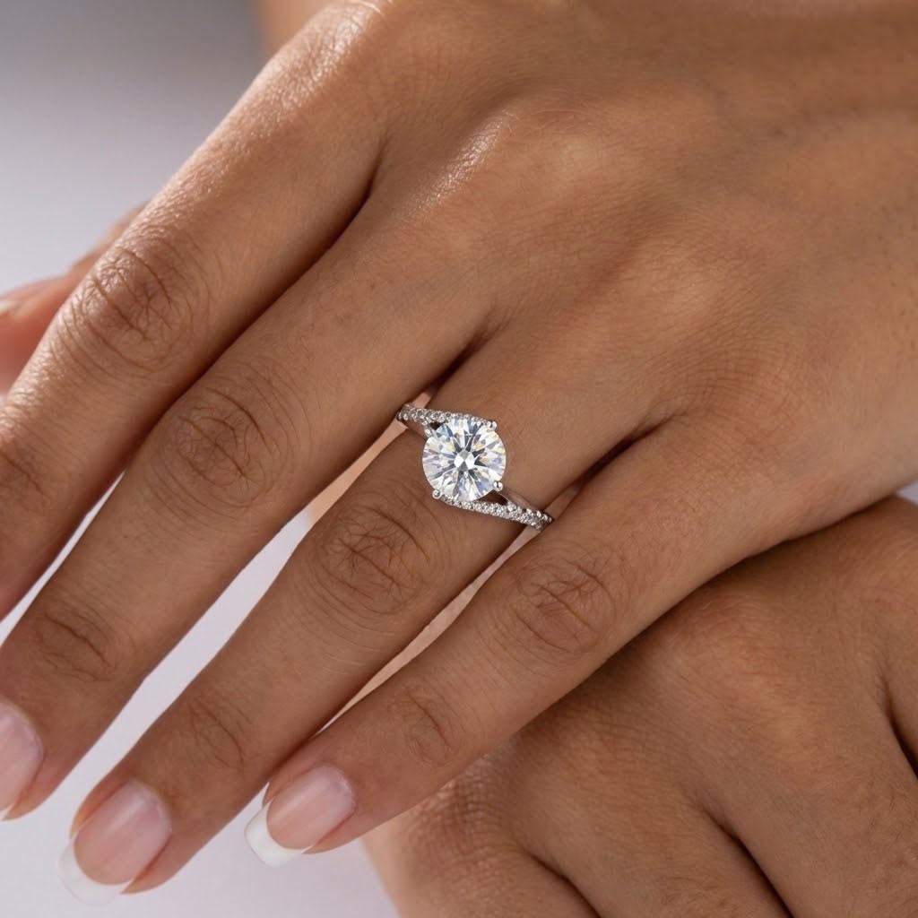 Side Stone Engagement Ring Solid 18K Gold 2.15 CT Round Lab-Grown Diamond D VS2