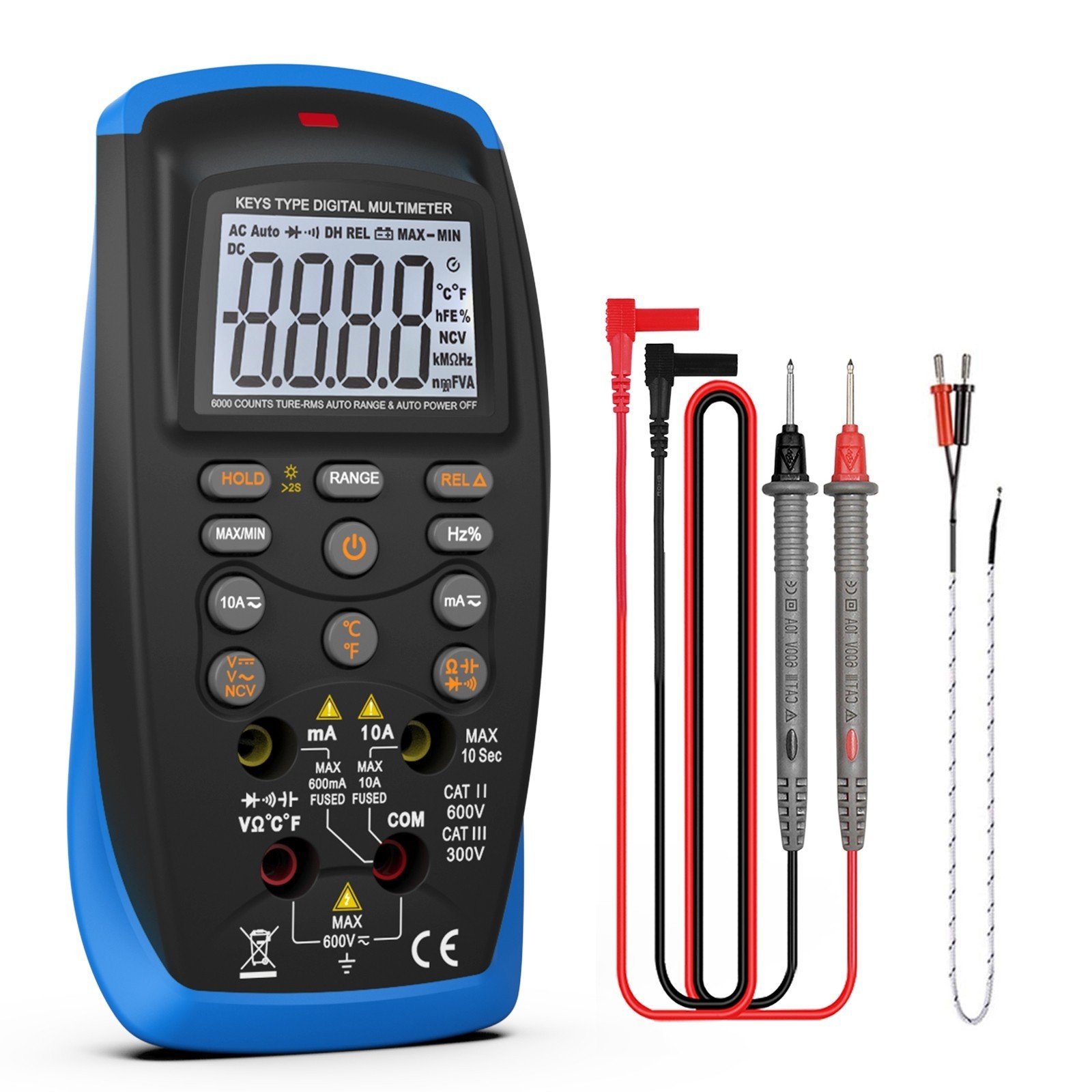 Digital Multimeter TRMS Autorange AC/DC Volt Amp Ohm Temp Continuity NCV 6000Cou