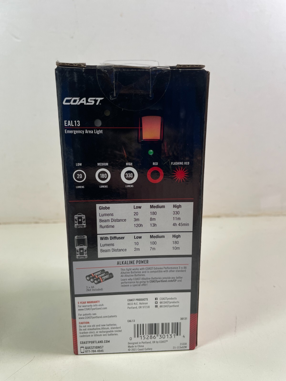 Coast Emergency Area Light 330 Lumens 120HR Runtime IP54 3x AA Batteries EAL13