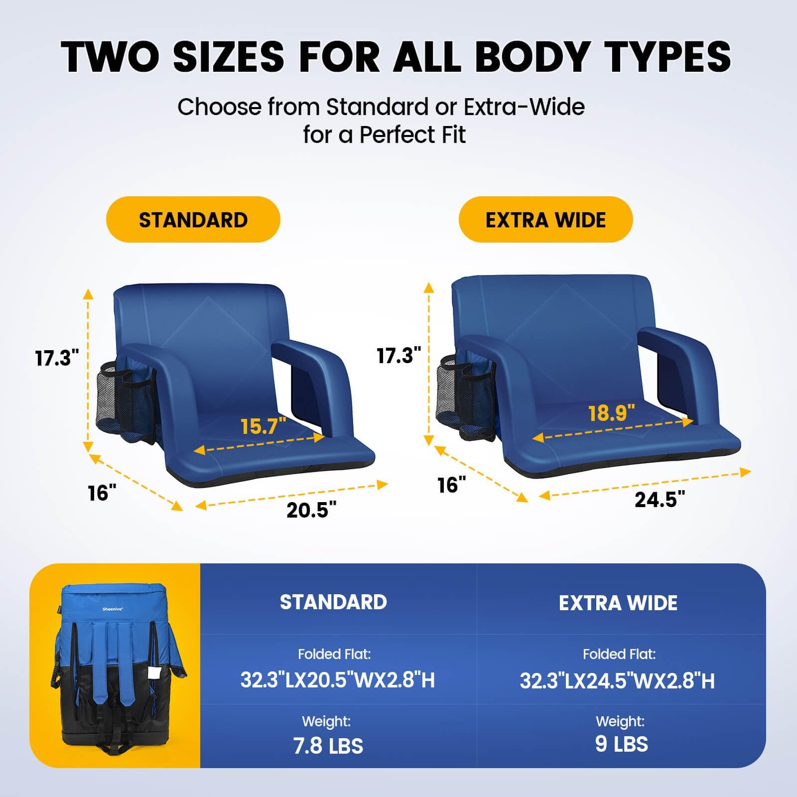 Stadium Seats with Back Support (380 lbs) - 2.8'' Thick Comfy Cushion, 6 Adju...