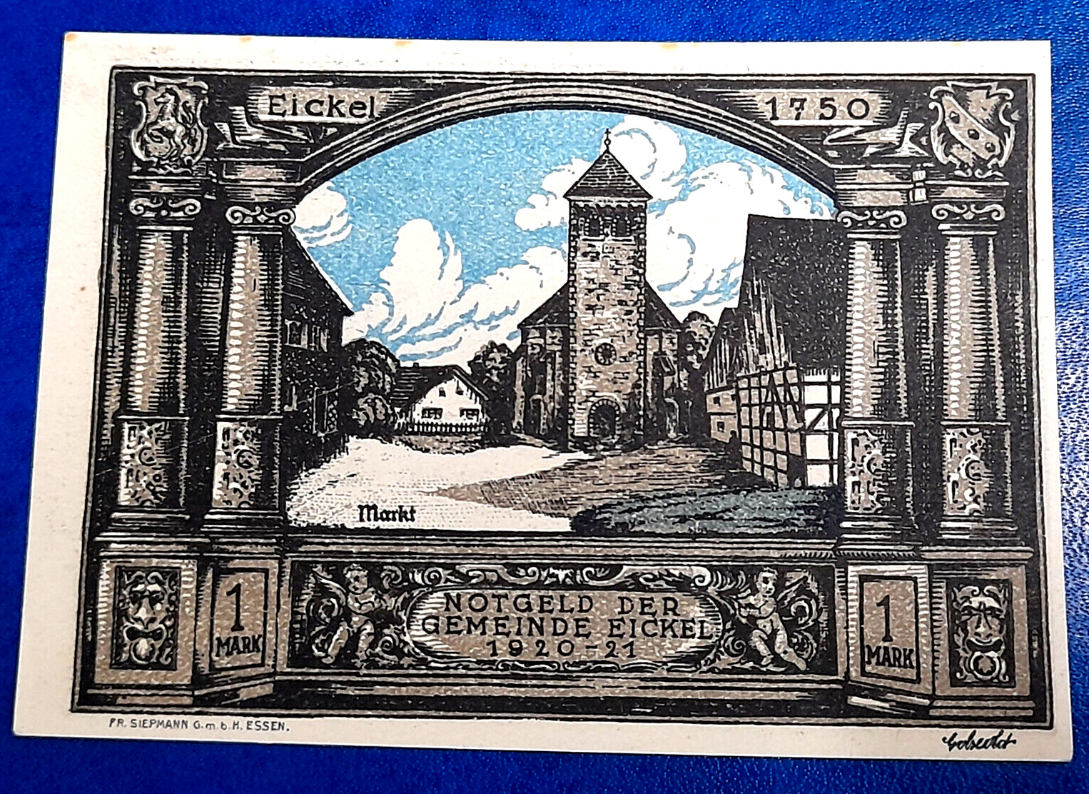 EICKEL NOTGELD 1 MARK 1921 EMERGENCY MONEY GERMANY BANKNOTE (31939)