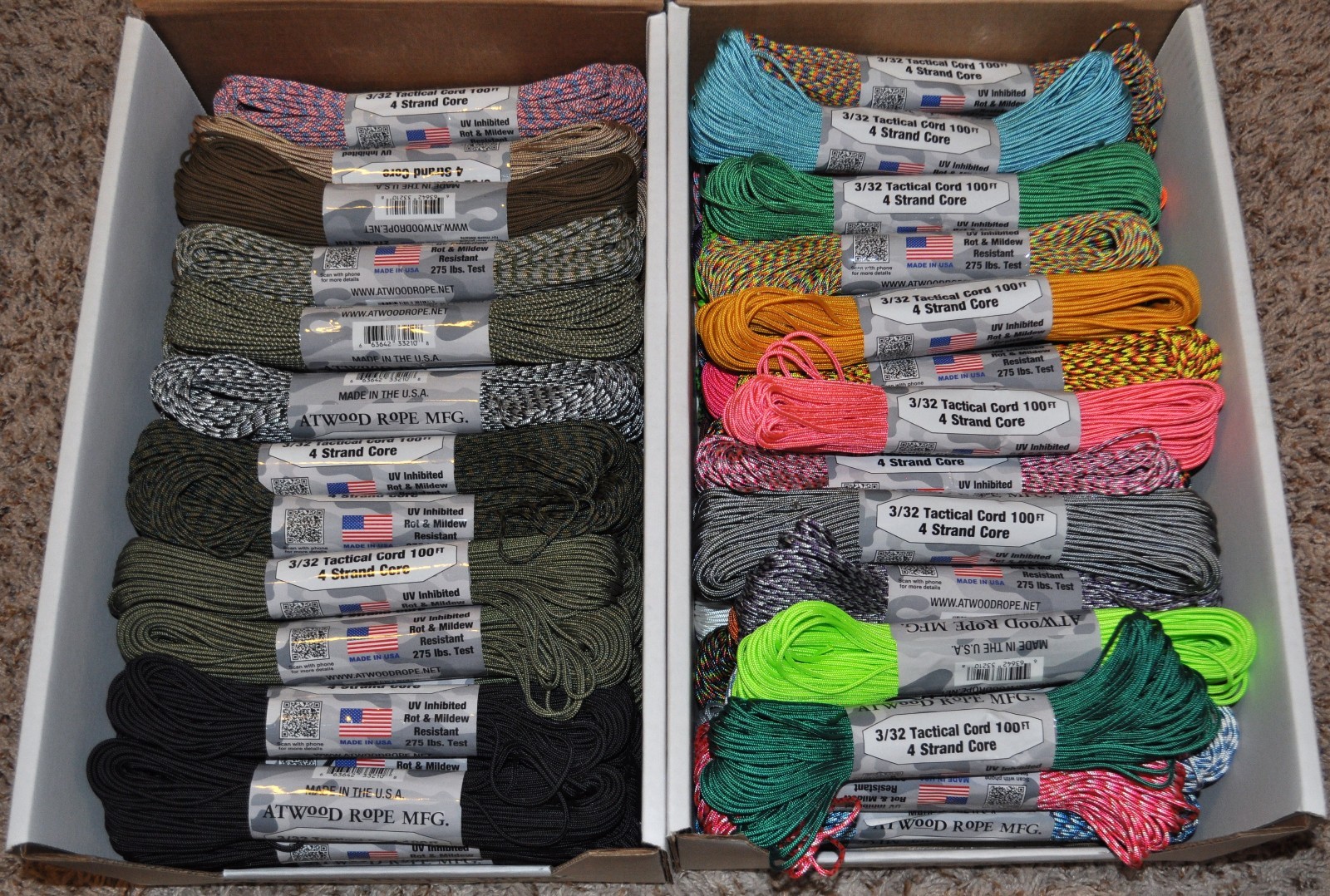 3/32" Inch Tactical Nylon Cord 4 Strand Paracord 275 Pound Test MADE IN THE USA