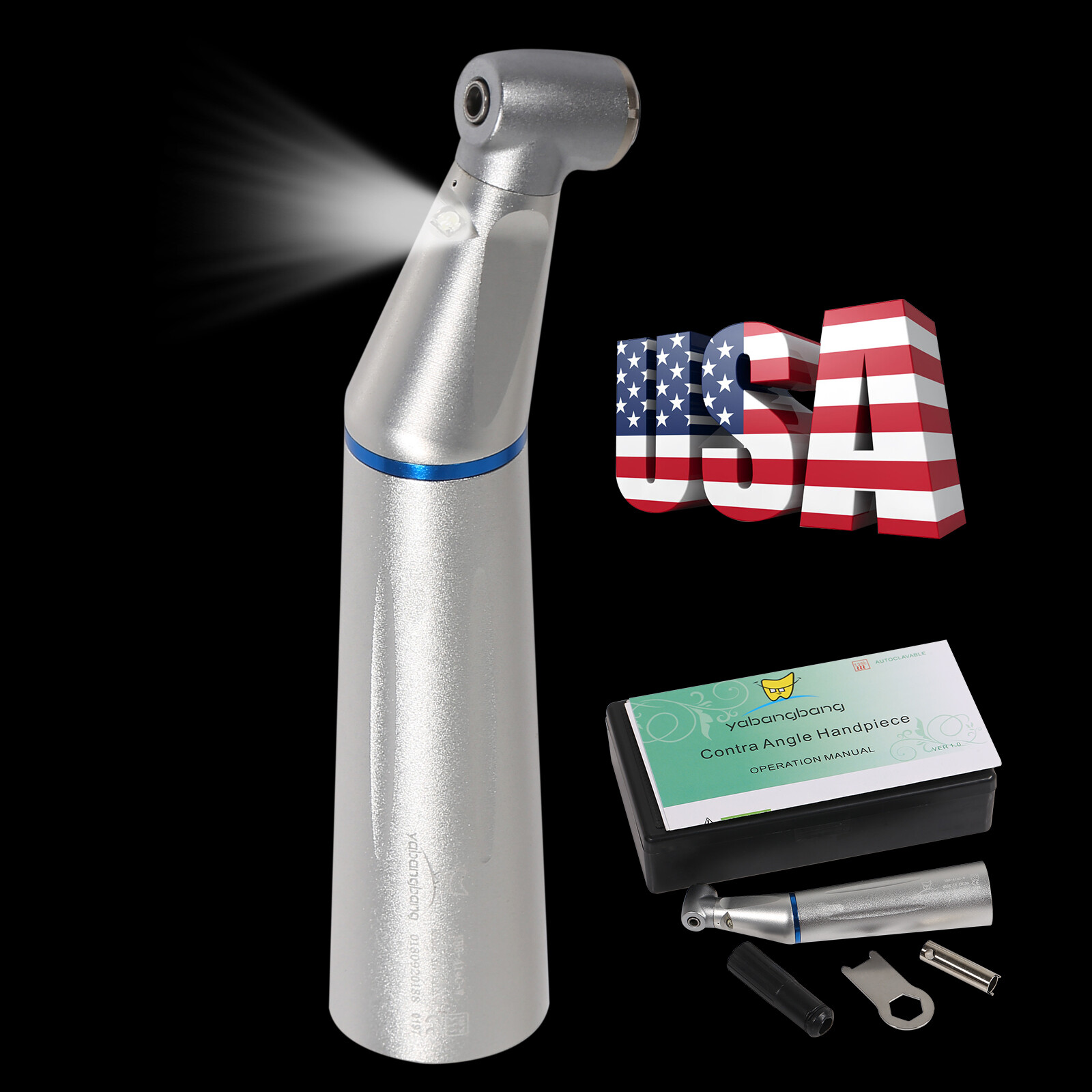 USA Dental Inner LED E-generator Low Speed Contra Angle Handpiece Push Button YH