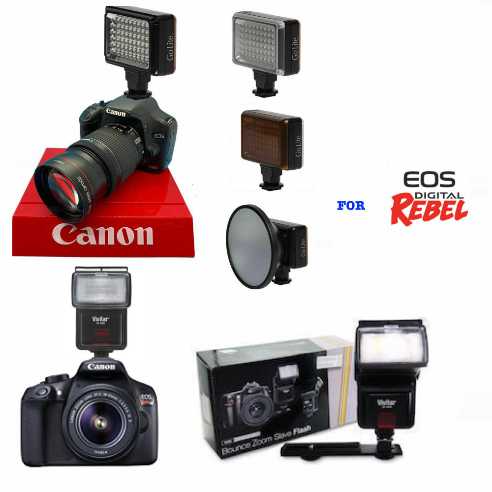 PRO SWIVEL BOUNCE ZOOM FLASH + PRO HD LED LIGHT FOR CANON EOS M50 CANON EOS RP