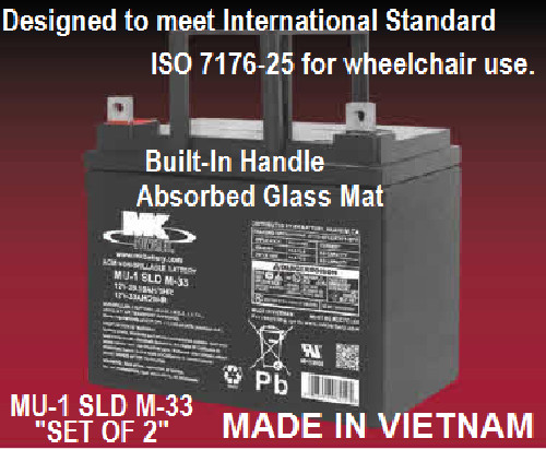 MK AGM Battery - Set of 2 - 12V 33AH - MU-1 SLD M-33 (NB) - Sealed VRLA Battery