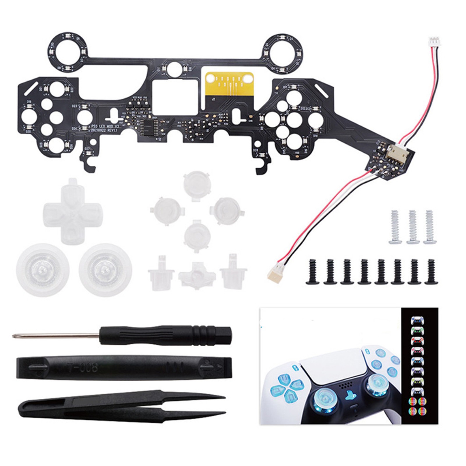 8-Color Luminated D-Pad Thumbsticks LED Face Buttons DIY Kit for PS5 Controller
