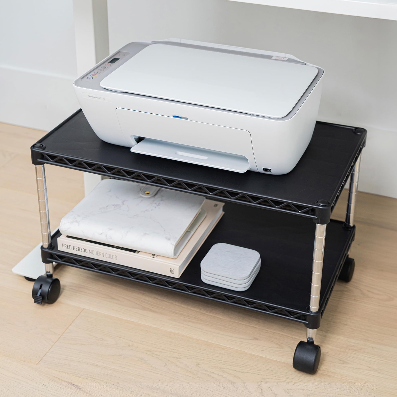 Under Desk Printer Stand with Storage 24" X 14", Printer Cart, Small Printer ...