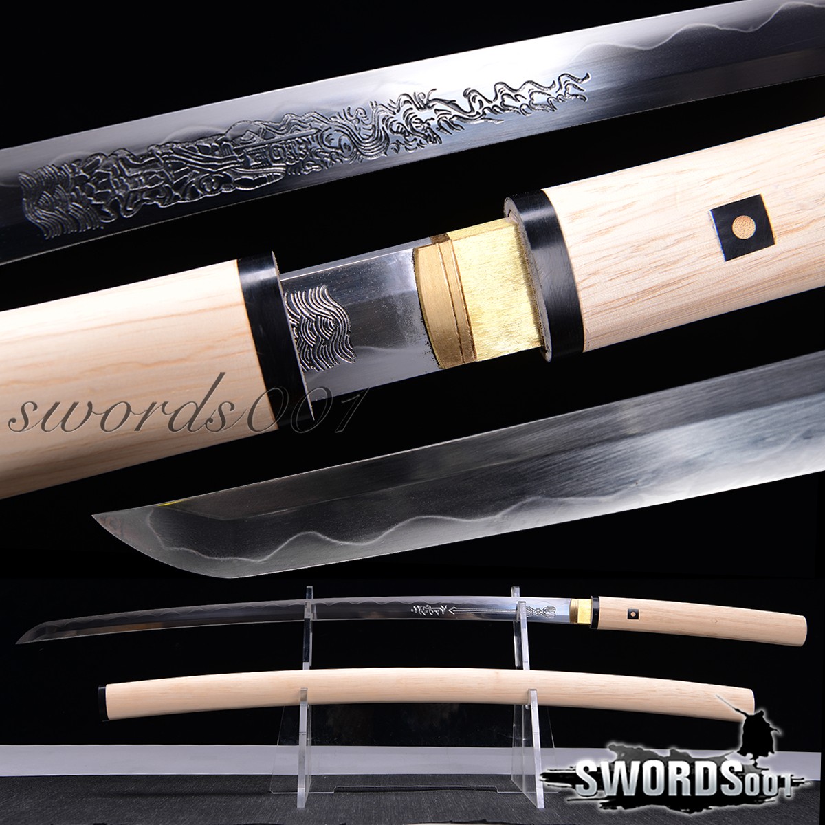 T10 Steel Shirasaya Katana Clay-tempered Real Hamon Hand-polished Etched Blade