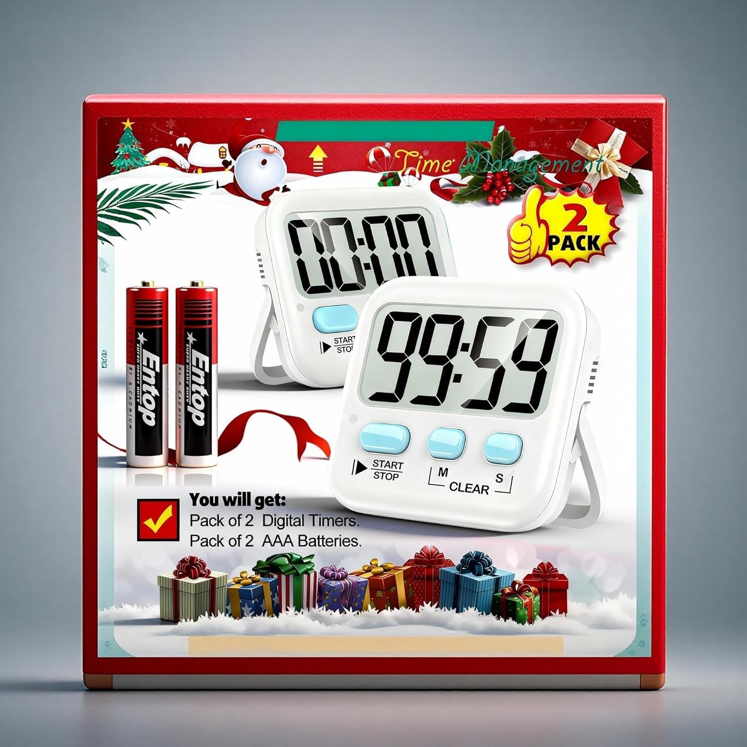 Large Display Digital Timer Set for Cooking, Study & Exercise - 2 Pack Included