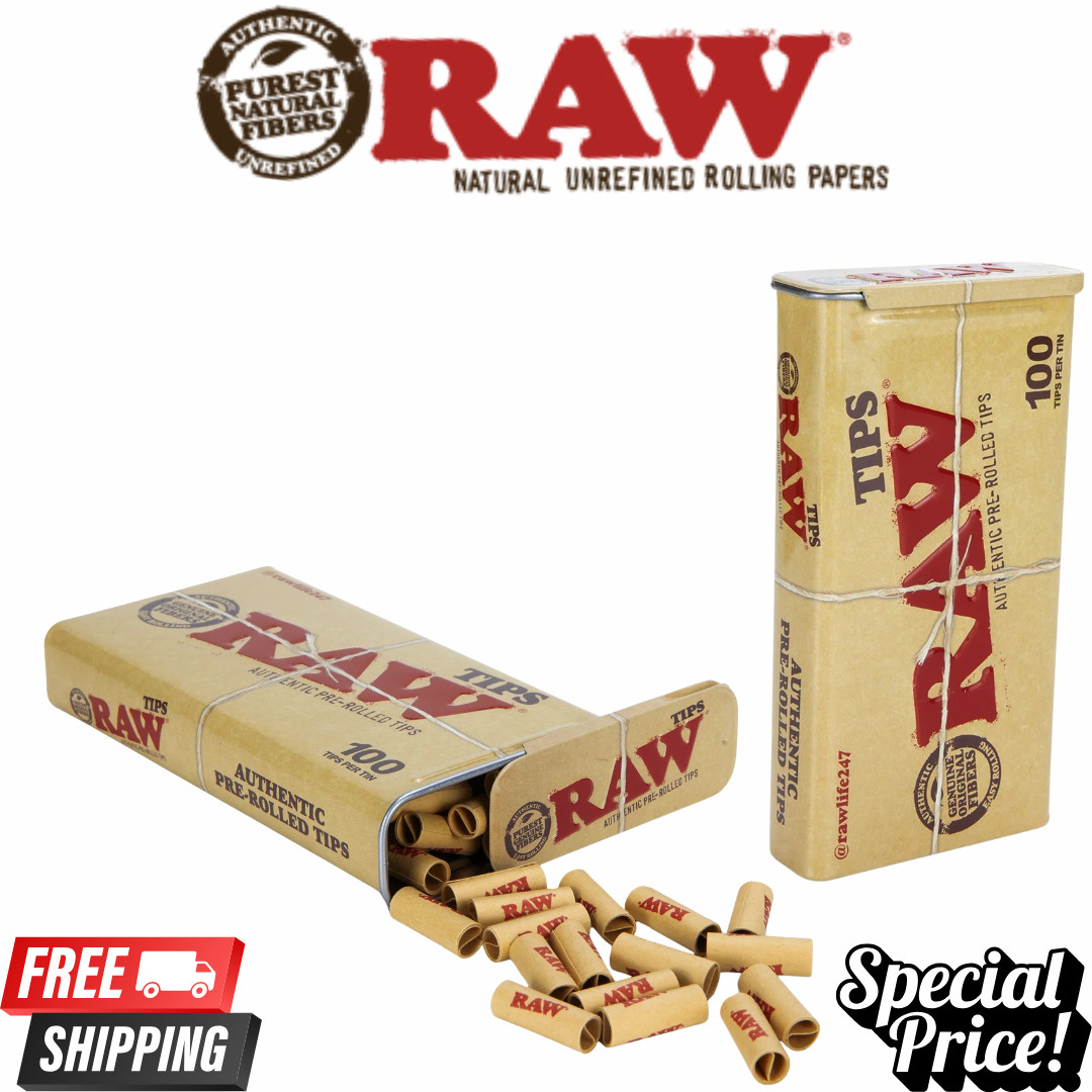 RAW Natural Pre Rolled Filter Tips 200ct Metal Tin Rolling Accessories (2 pack)