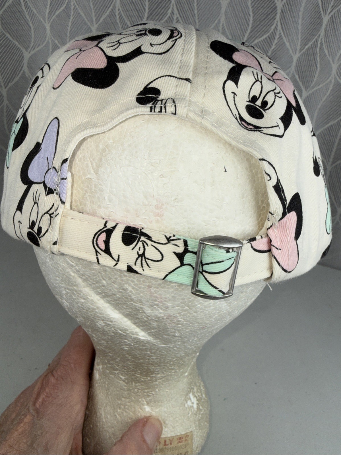 Disney Minnie Mouse Character Faces Blue Pink Black on White Hat Cap strapBuckle