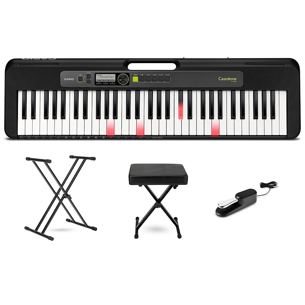 Casio Casiotone LKS250 Lighted 61Key Digital Keyboard Essentials Bundle Black