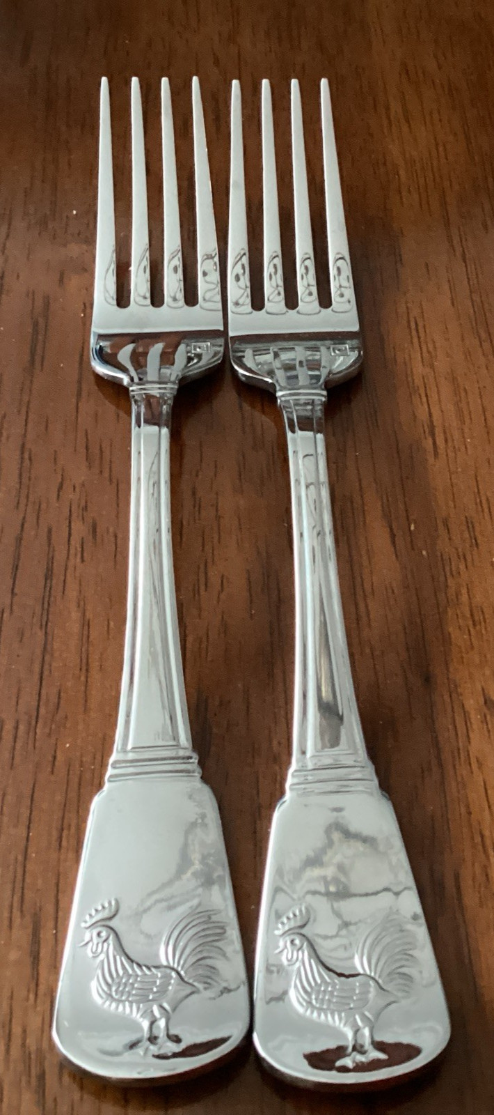 French Rooster Elite Cuisinart  Set of 2 Dinner Fork Exc Used Stainless Flatware