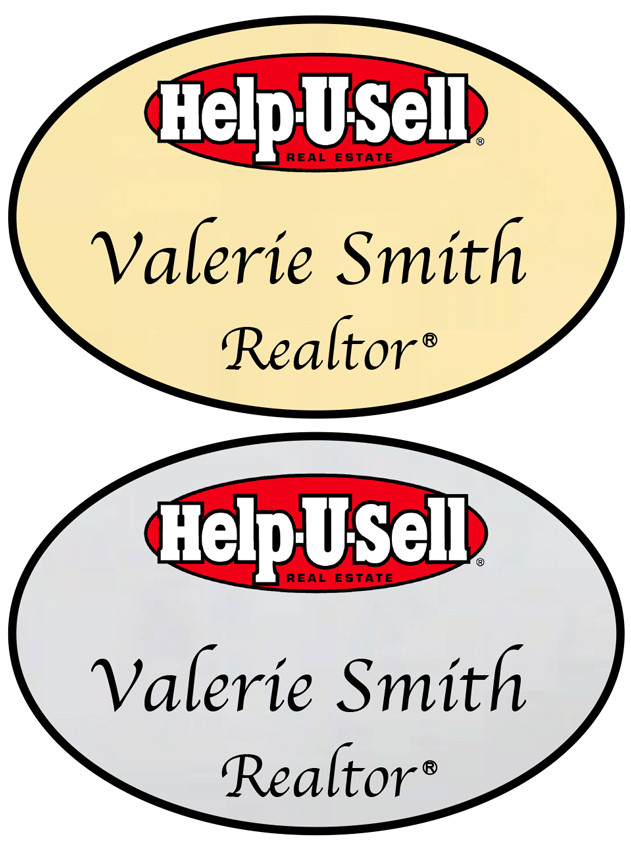 1 GOLD & 1 SILVER HELP U SELL REALTY PERSONALIZED NAME BADGES MAGNETIC FASTENER