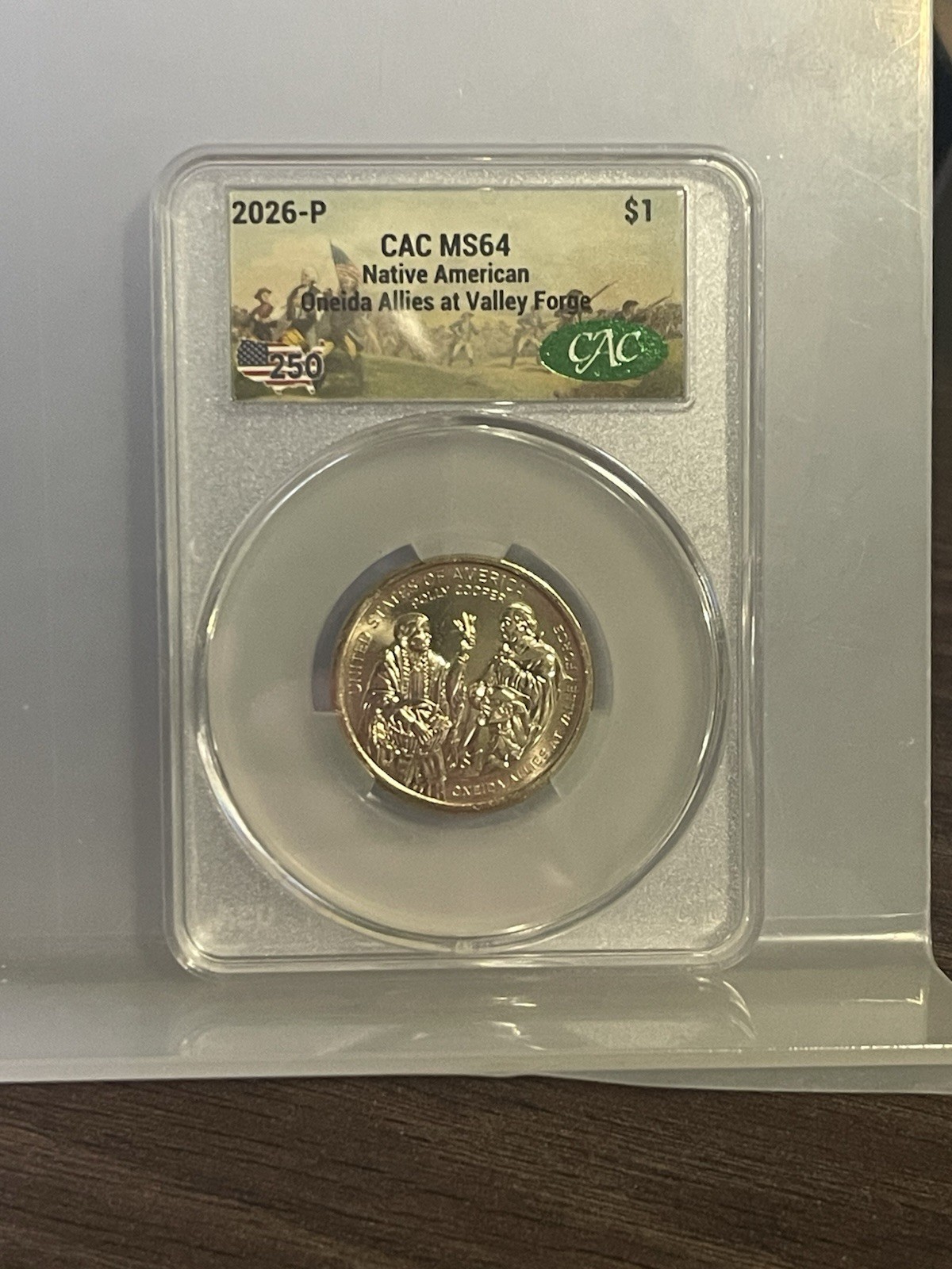 CAC 2026 P MS 64 Sacagwea Dollar Coin - Oneida Allies At Valley Forge