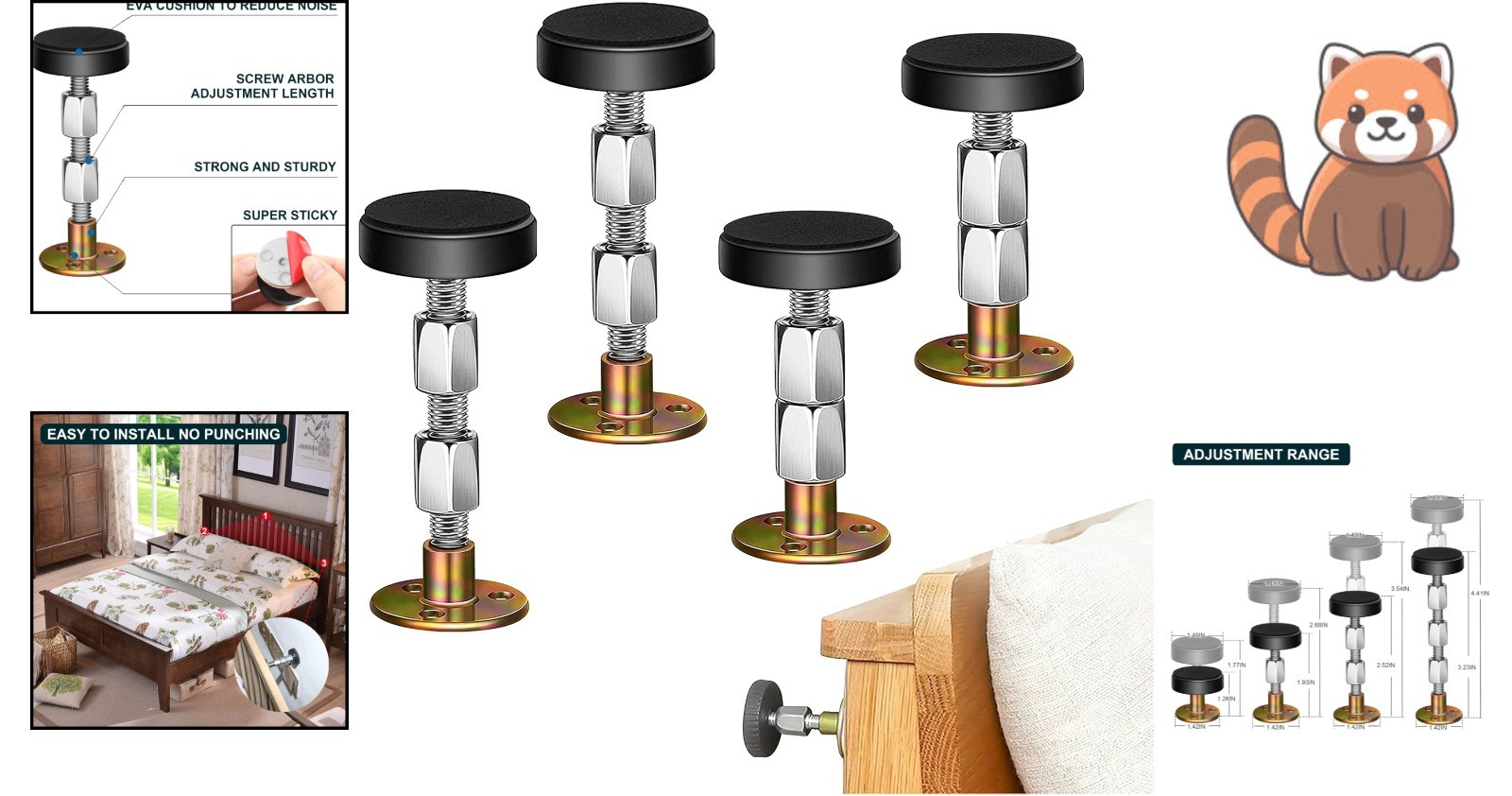4pc Adjustable Bed Frame Headboard Stoppers - Noise Reduction & Wall Protection