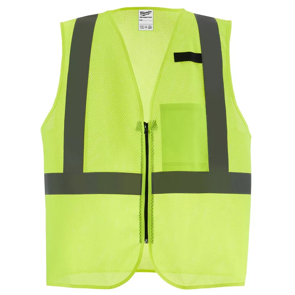 Milwaukee Mesh 1 Pocket Safety Vest Type R Class 2 High Visibility Yellow SZ S/M
