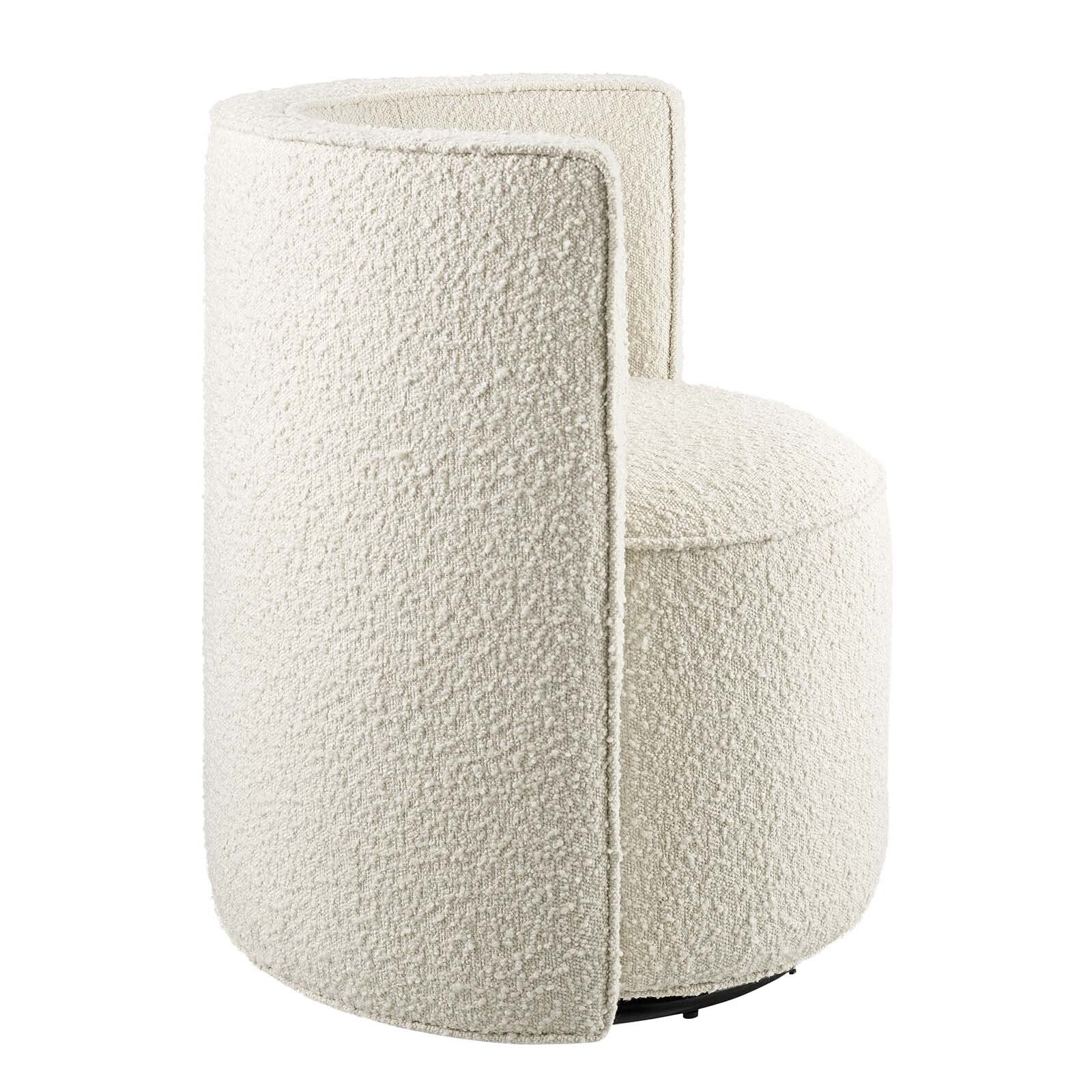 Modway Della Boucle Fabric Accent Swivel Chair in Ivory