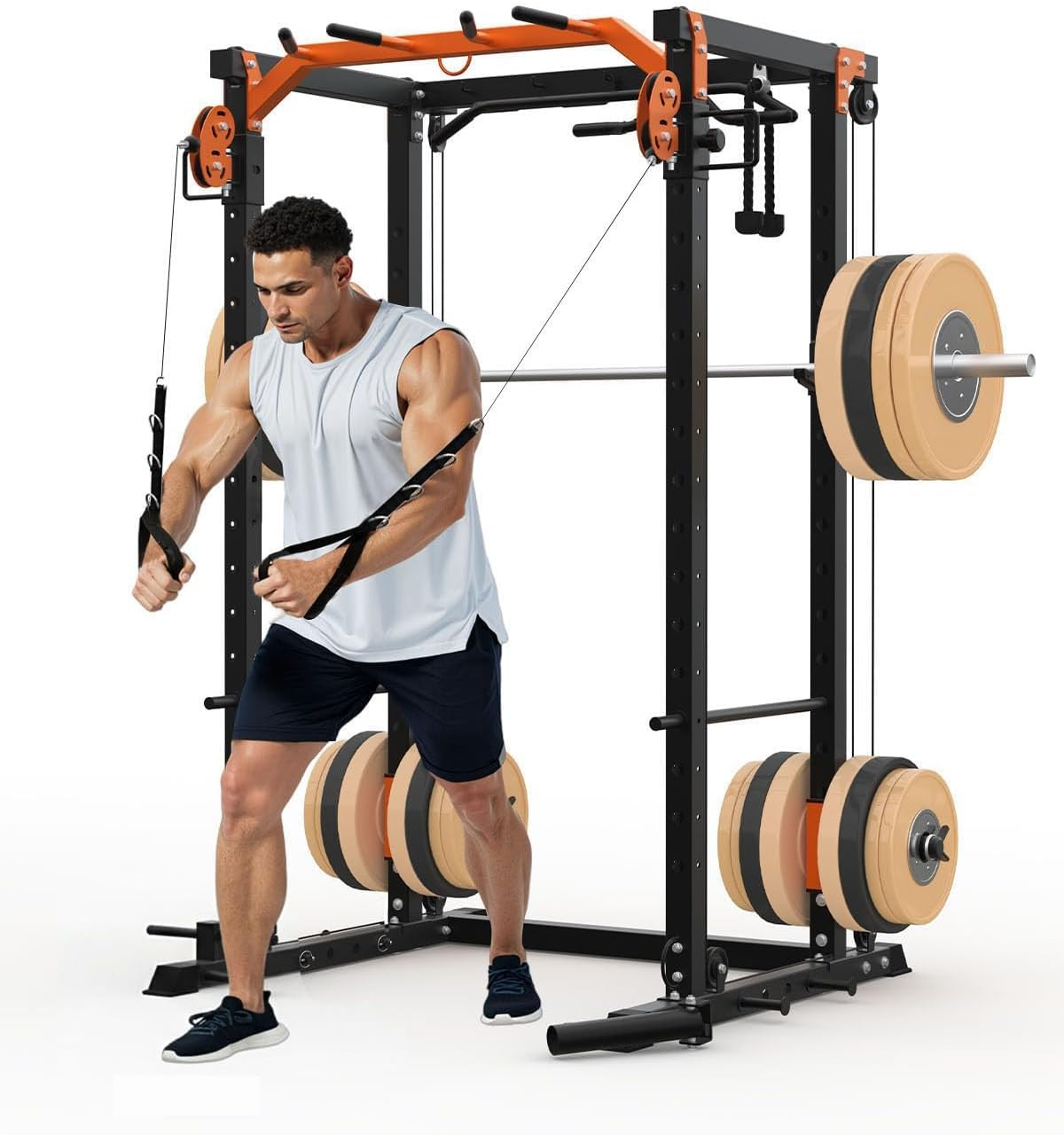 Power Cage, Power Rack with Cable Crossover System, 2000LBS Squat Rack with LAT