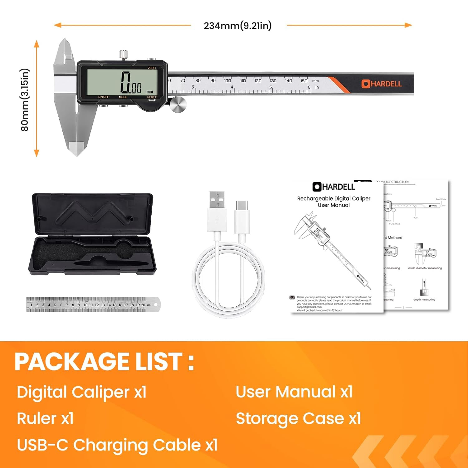 Digital Caliper Rechargeable, Calipers with Reset Setting, Caliper Measuring Too