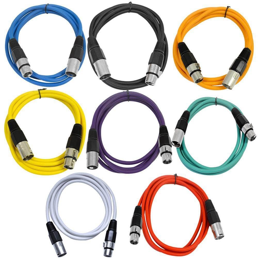 8 Pack Multicolor 6ft XLR Patch Cables