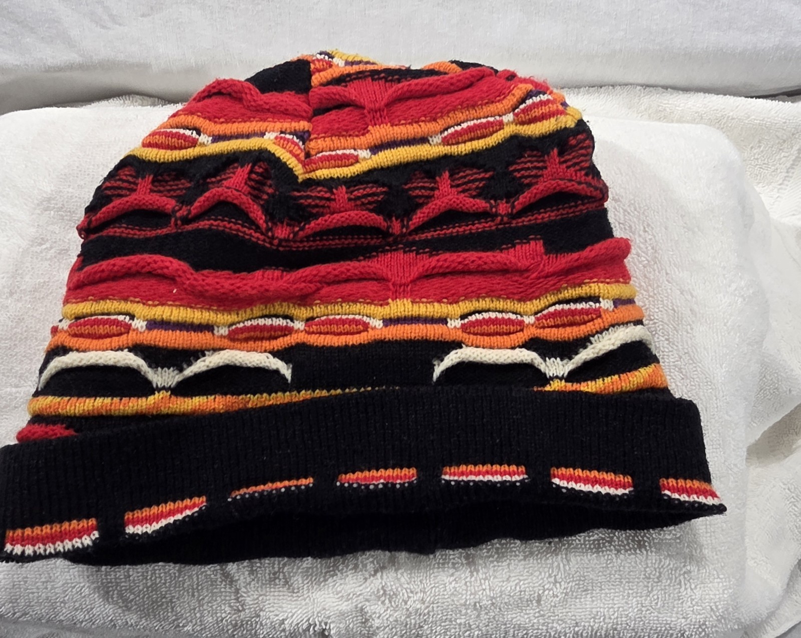 Vintage  Kufi  Beanie Hat  Black Red Yellow Orange White One Size