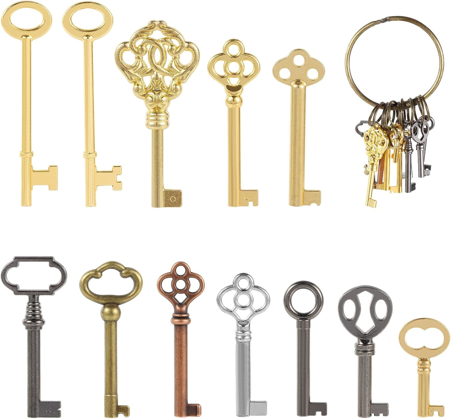 12PCS Hollow Barrel Skeleton Key, Universal Skeleton Key, Decorative Vintage Sty