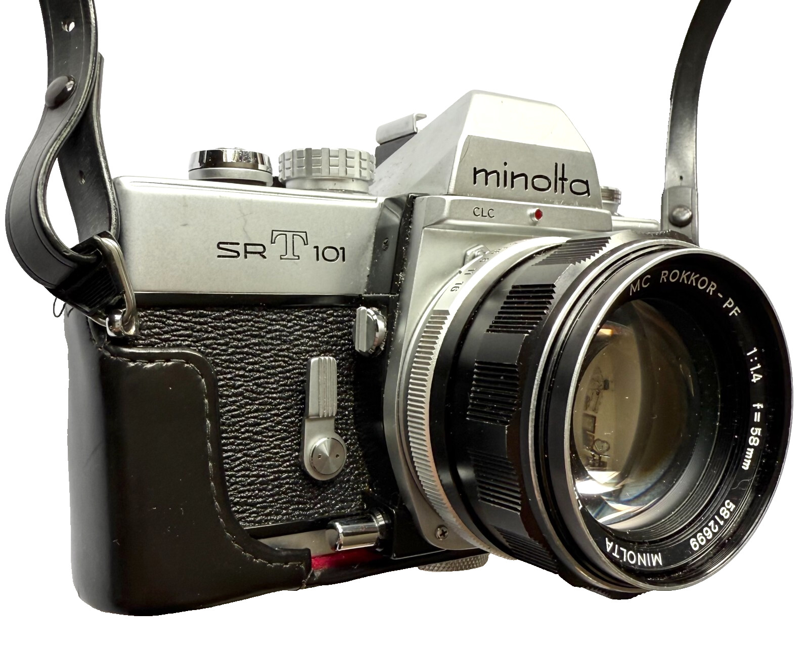 EXCELLENT MINOLTA SRT101 BLACK SLR 35mm FILM CAMERA WITH AUTO ELECTROFLASH JAPAN