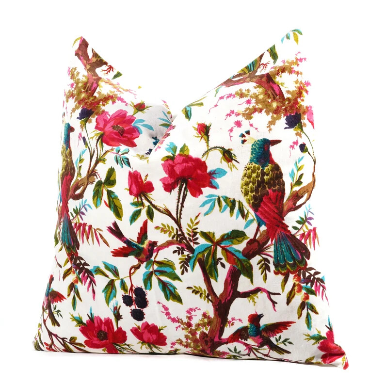 White Velvet bird JAYPURI Cushion Pillow Throw Ethnic Indian Handmade Cover 1PC