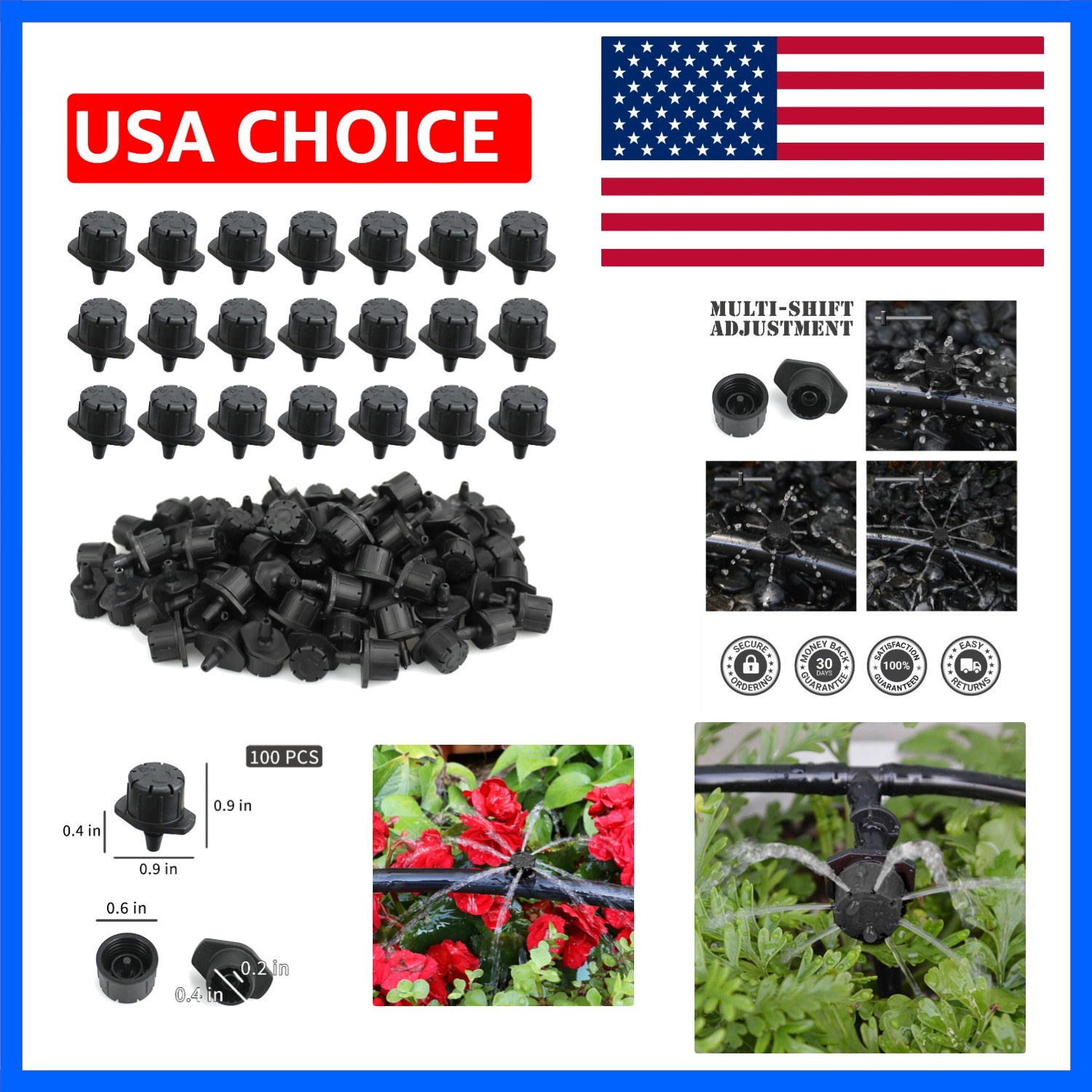 100Pcs Drip Irrigation Emitters,Adjustable Irrigation Drippers Sprinklers,1/4...