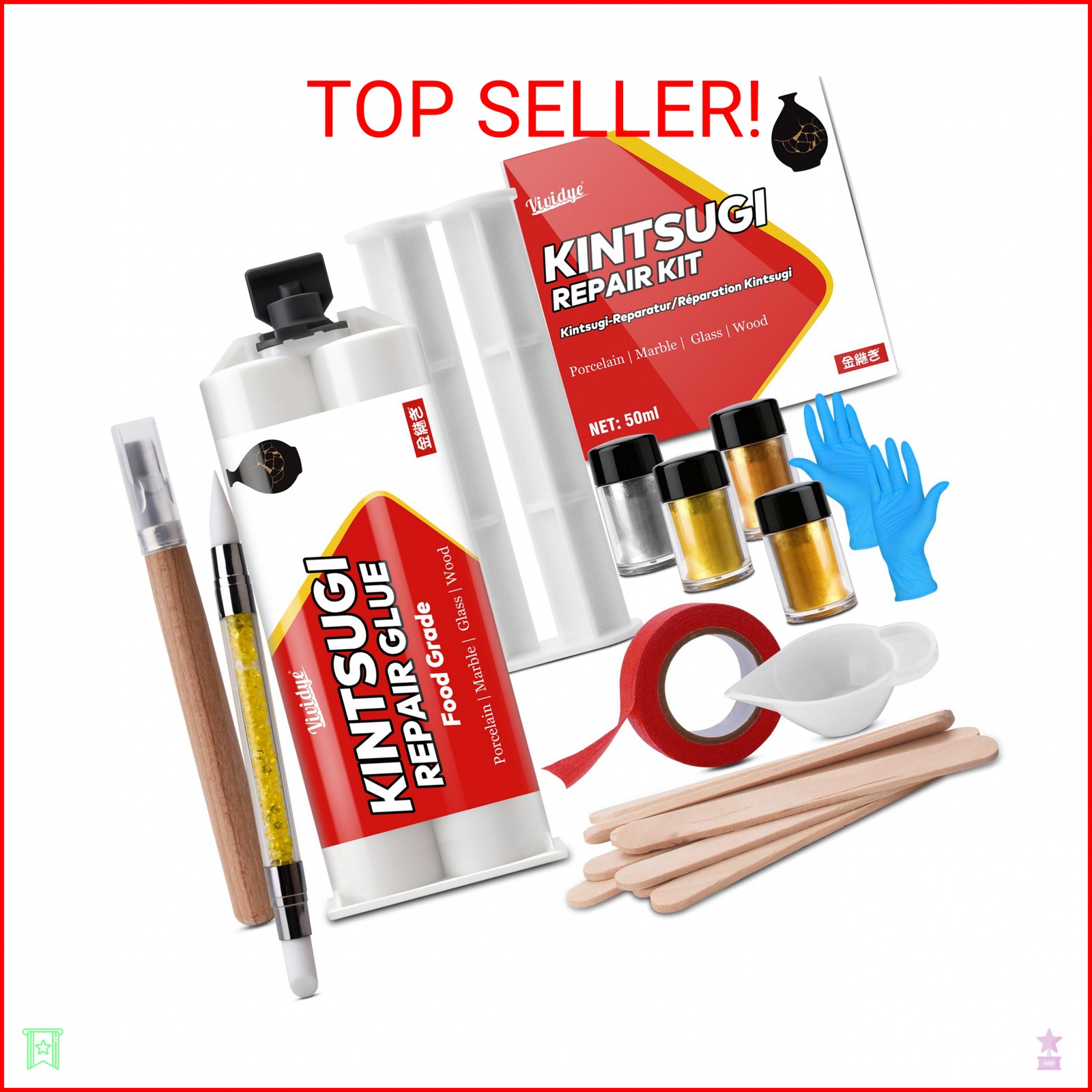 Kintsugi Repair Kit, Food Safe Ceramic Glue Repair Cups, Bowls, Mug, Vase, Japan