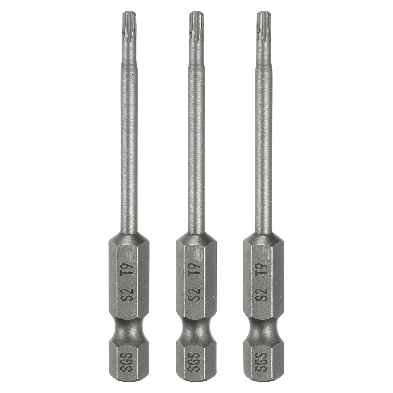 3 Pcs T9 Torx Head Screwdriver Bit 1/4" Hex Shank 2.6" Long for Industrial