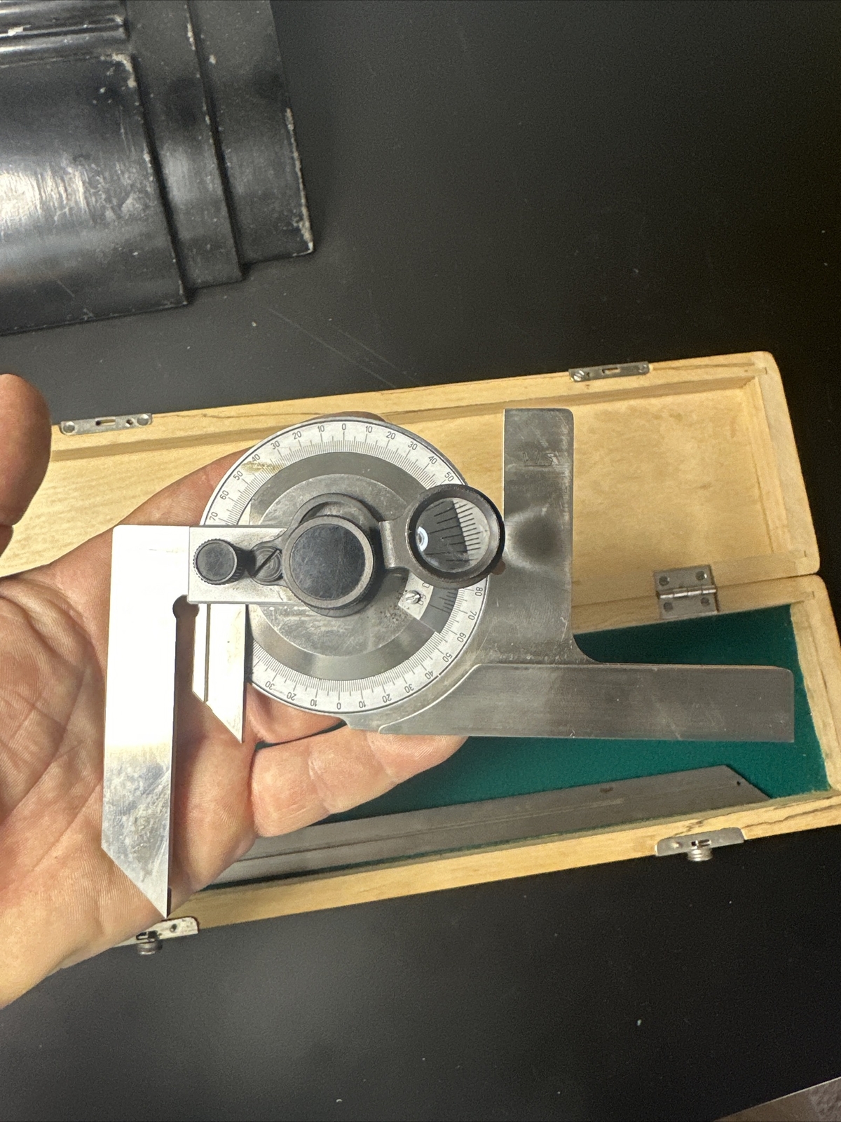 VIS BEVEL PROTRACTOR SET 6” & 12” Machinist Tool Maker Box Find POLAND