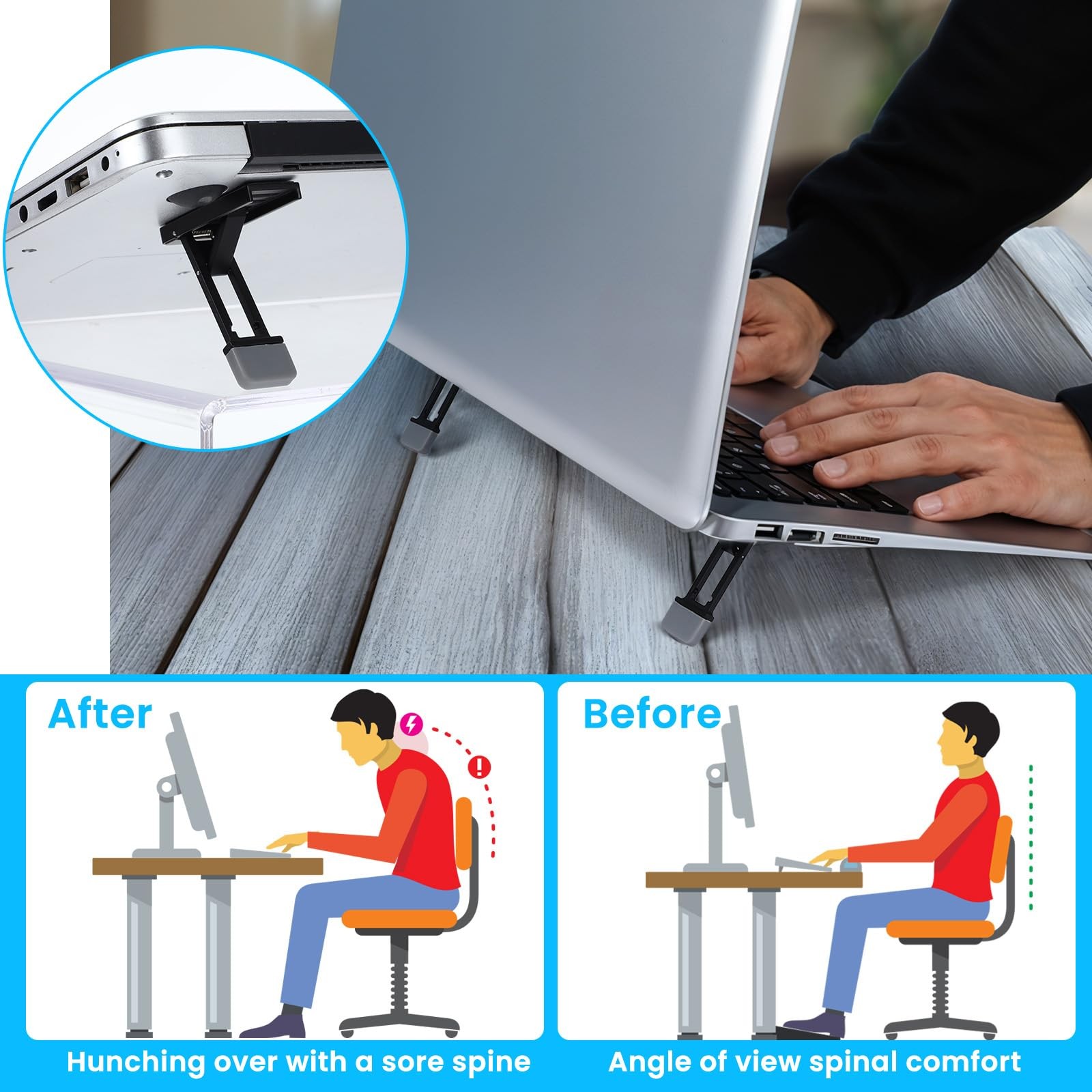 Mini Portable Laptop Stand Keyboard Riser Adjustable Invisible Black 2 PCS